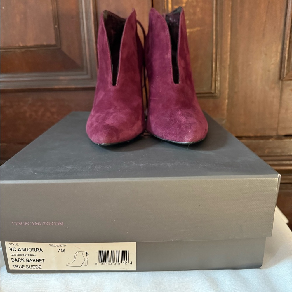 Vince Camuto Women's Suede Ankle Booties in Dark Garnet
